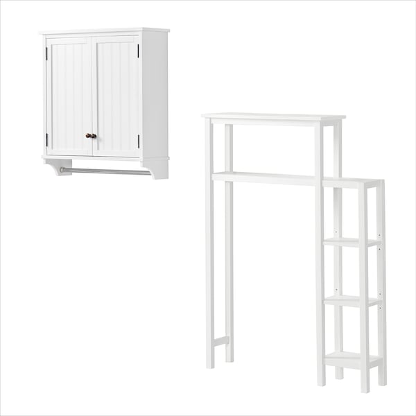 Alaterre Furniture Dover Over Toilet Organizer with Side Shelving, Wall Mounted Cabinet with 2 Doors and Towel Rod ANDO703WH - main